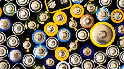 A collection of various sizes of batteries, viewed from the top