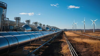 Energy pipeline running alongside wind turbines