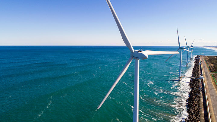 Wind turbines along the coastline