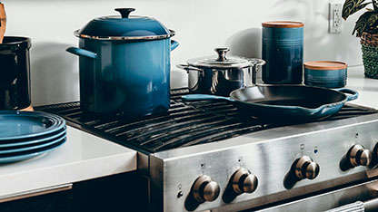 Pots and pans on a kitchen stove